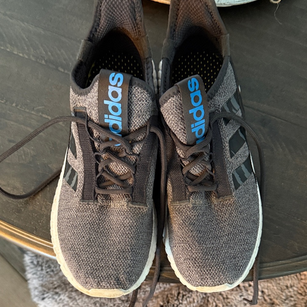 Adidas Black and Gray Running Shoes with Blue Logo